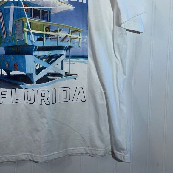 South Beach Miami Beach Florida Tee Mens XLarge White Blue Graphic Surf Style - Picture 4 of 10